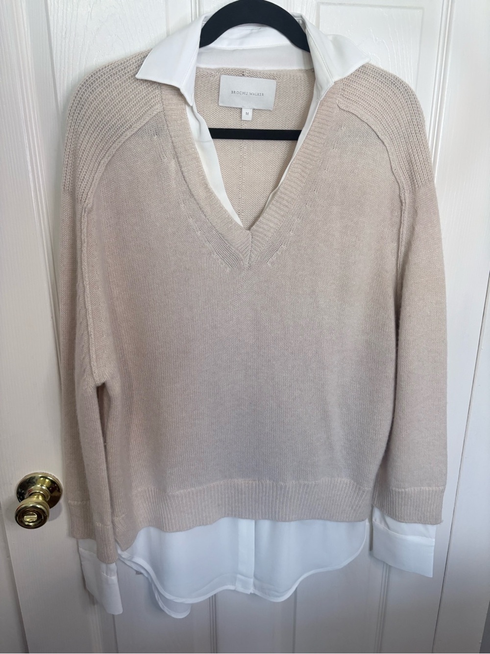 Brochu Walker The Looker Layered V-Neck Sweater Almond White Size M - Picture 3 of 12